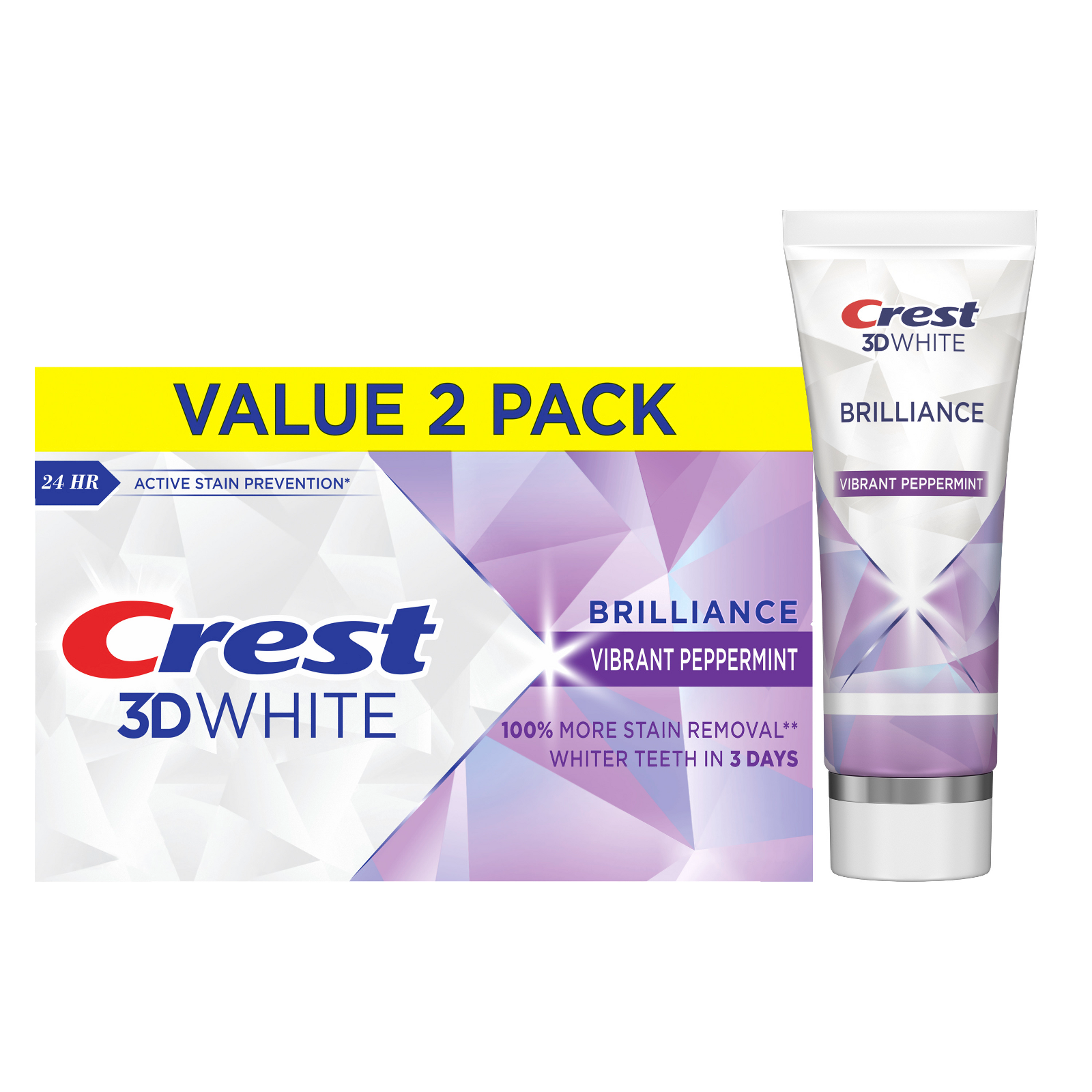 Crest 3D White Brilliance Vibrant Peppermint Toothpaste 4.6 Oz (130 g) 2-Pack