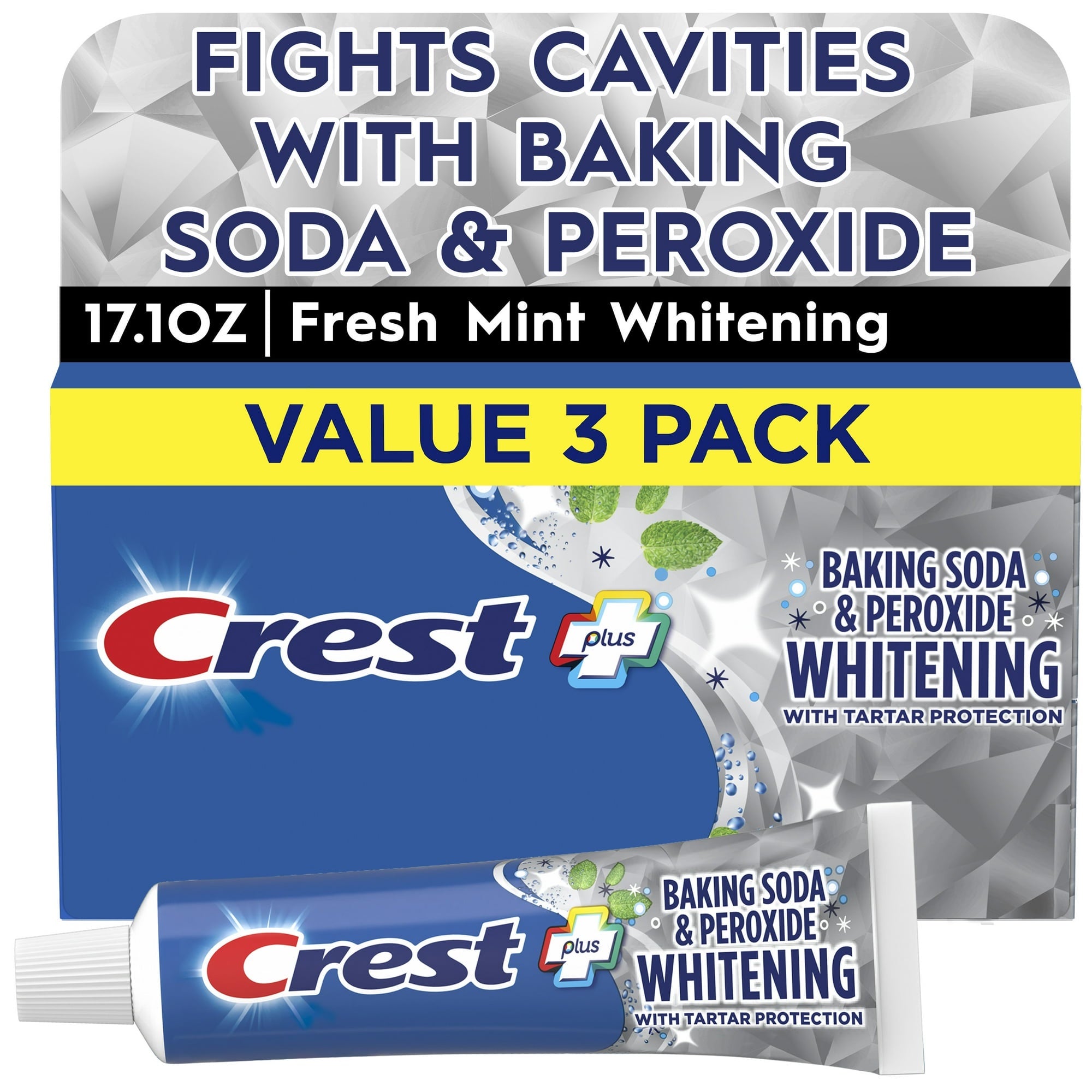 Crest PLUS Baking Soda & Peroxide Fresh Mint Toothpaste 5.7 oz (161 g) 3-Pack
