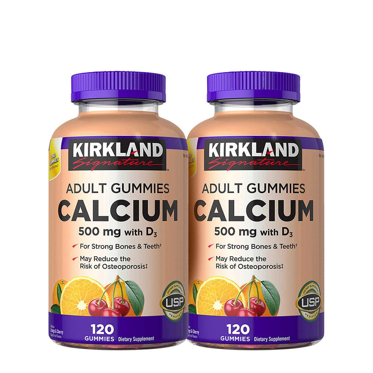 CLEARANCE Kirkland Signature Calcium Gummies + D3 & Zinc, 120 Count (2 Bottles), EXP 03/2026