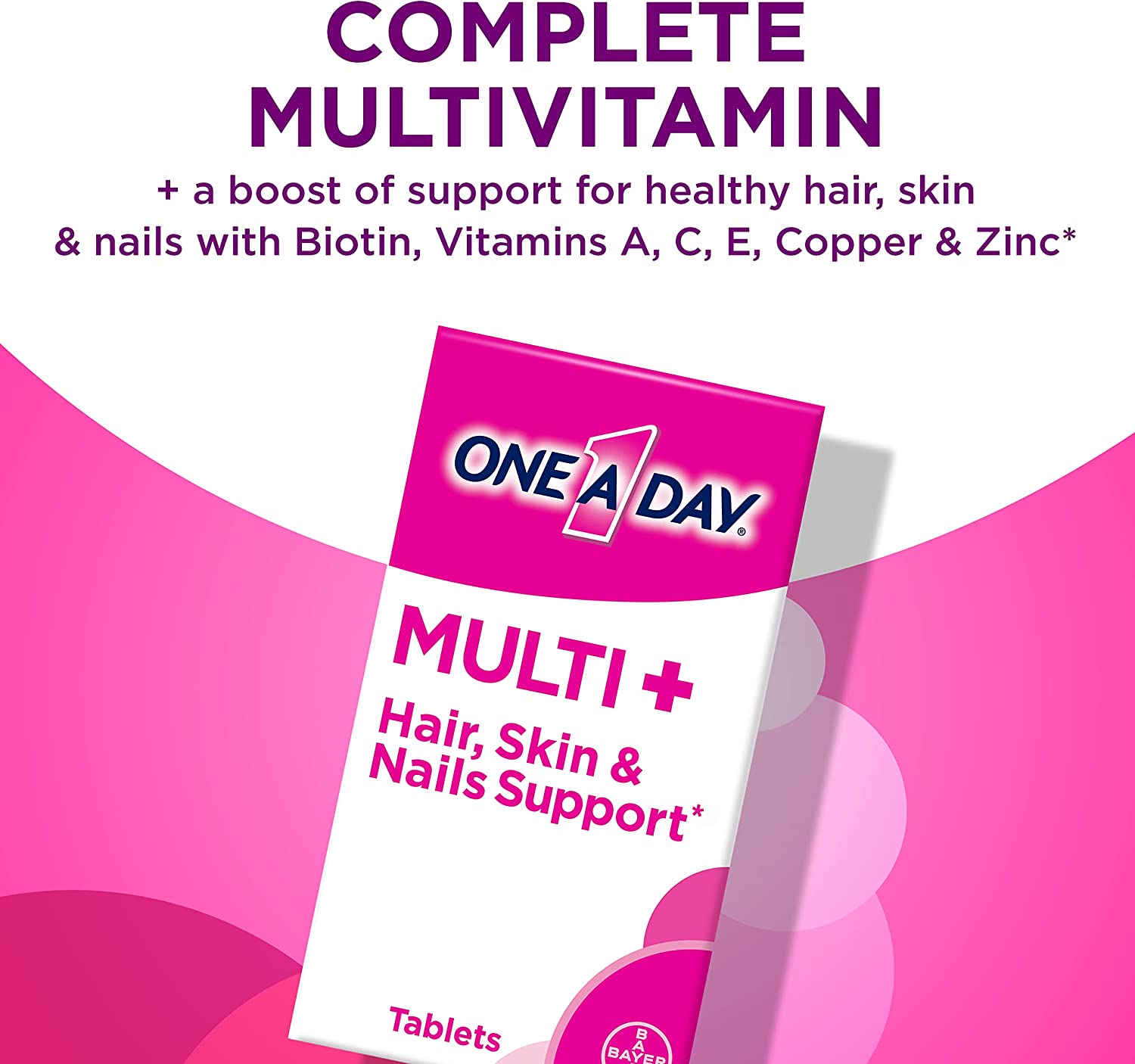 CLEARANCE One A Day Multi + Hair Skin & Nails Support, 120 Tablets, Exp 02/2024
