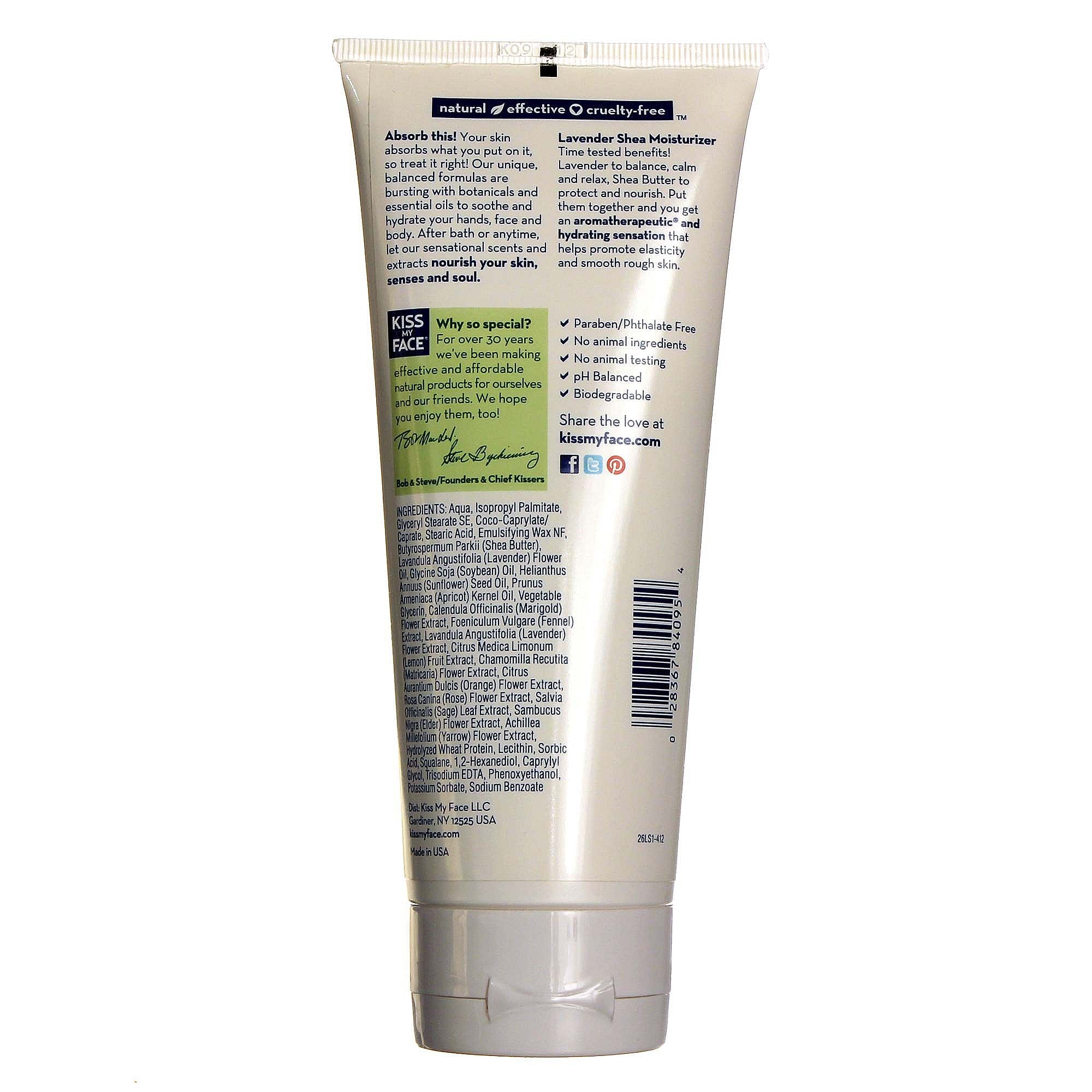 Kiss My Face Lavender Shea Moisturiser, 6 Fl Oz (177 mL), Moisturising Lotion