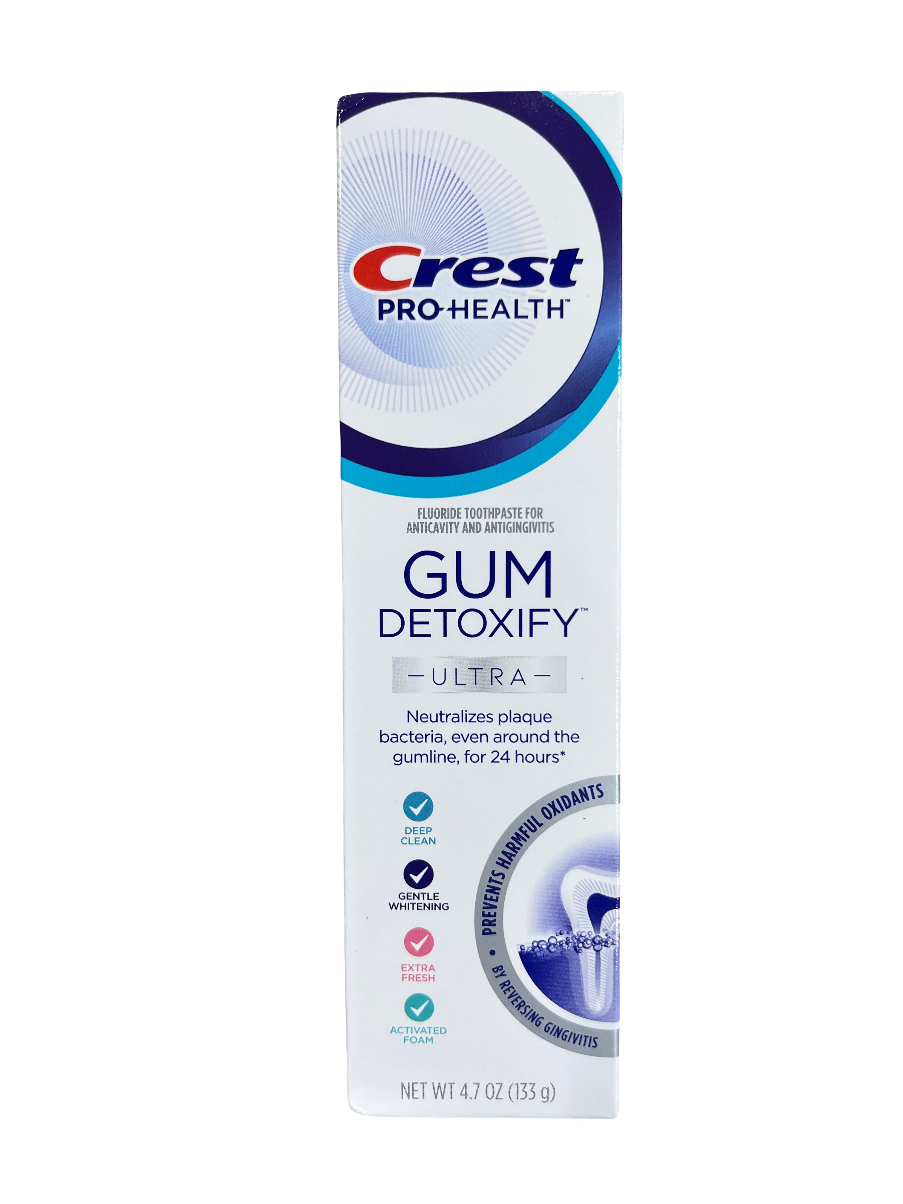 Crest Pro-Health Gum Detoxify Ultra Toothpaste, 4.7 Oz (133 G), Active Foam, Deep Clean, Extra Fresh, Gentle Whitening