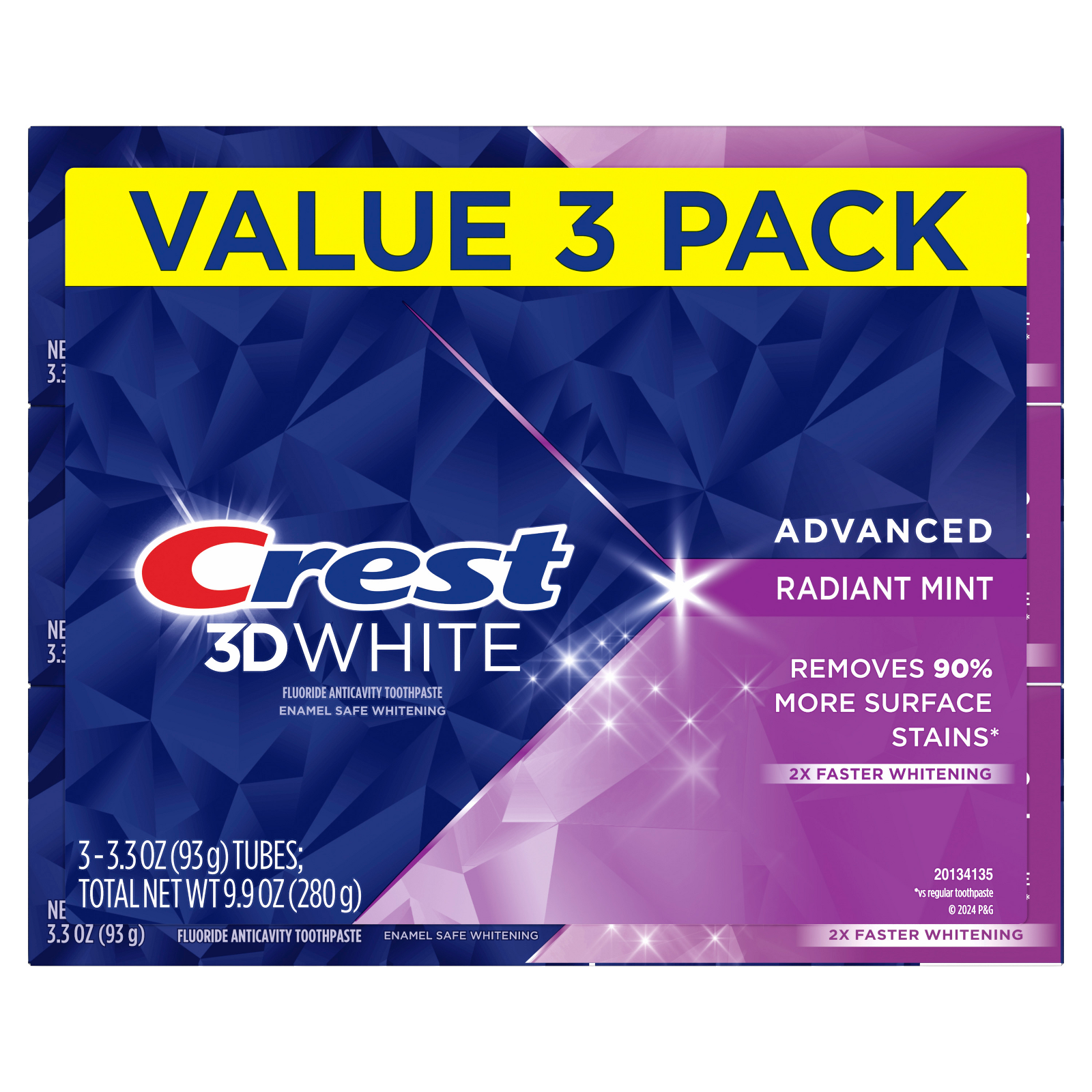 Crest 3D White Radiant Mint Toothpaste, 3.3 Oz / 93 G (3 Pack)