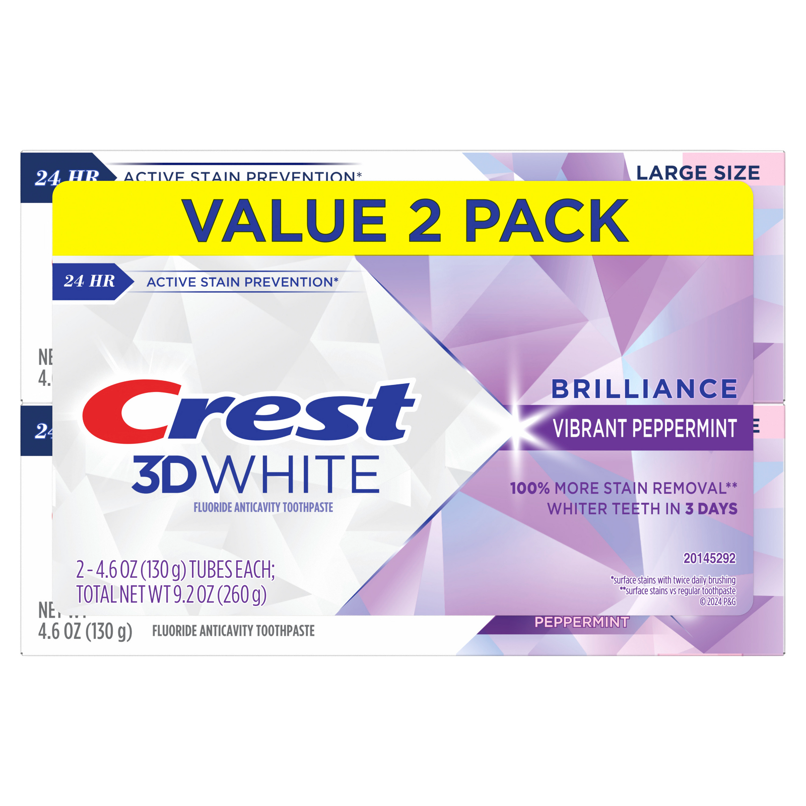Crest 3D White Brilliance Vibrant Peppermint Toothpaste 4.6 Oz (130 g) 2-Pack