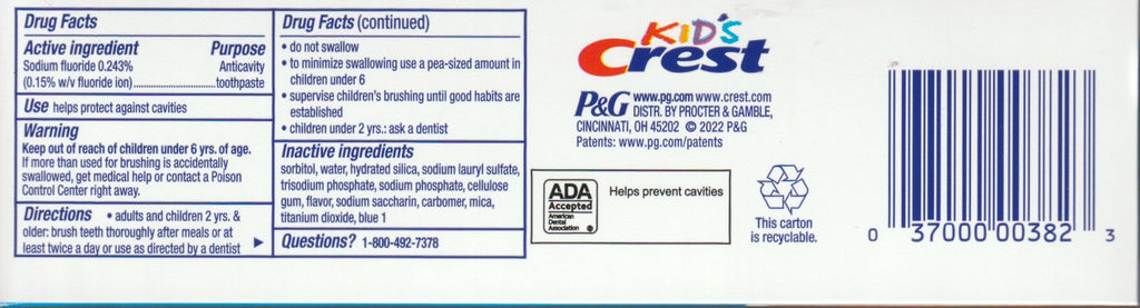 CLEARANCE Kid's Crest Cavity Protection Sparkle Fun Bubble Gum Toothpaste 4.6 Oz (130 G), EXP 02/2026