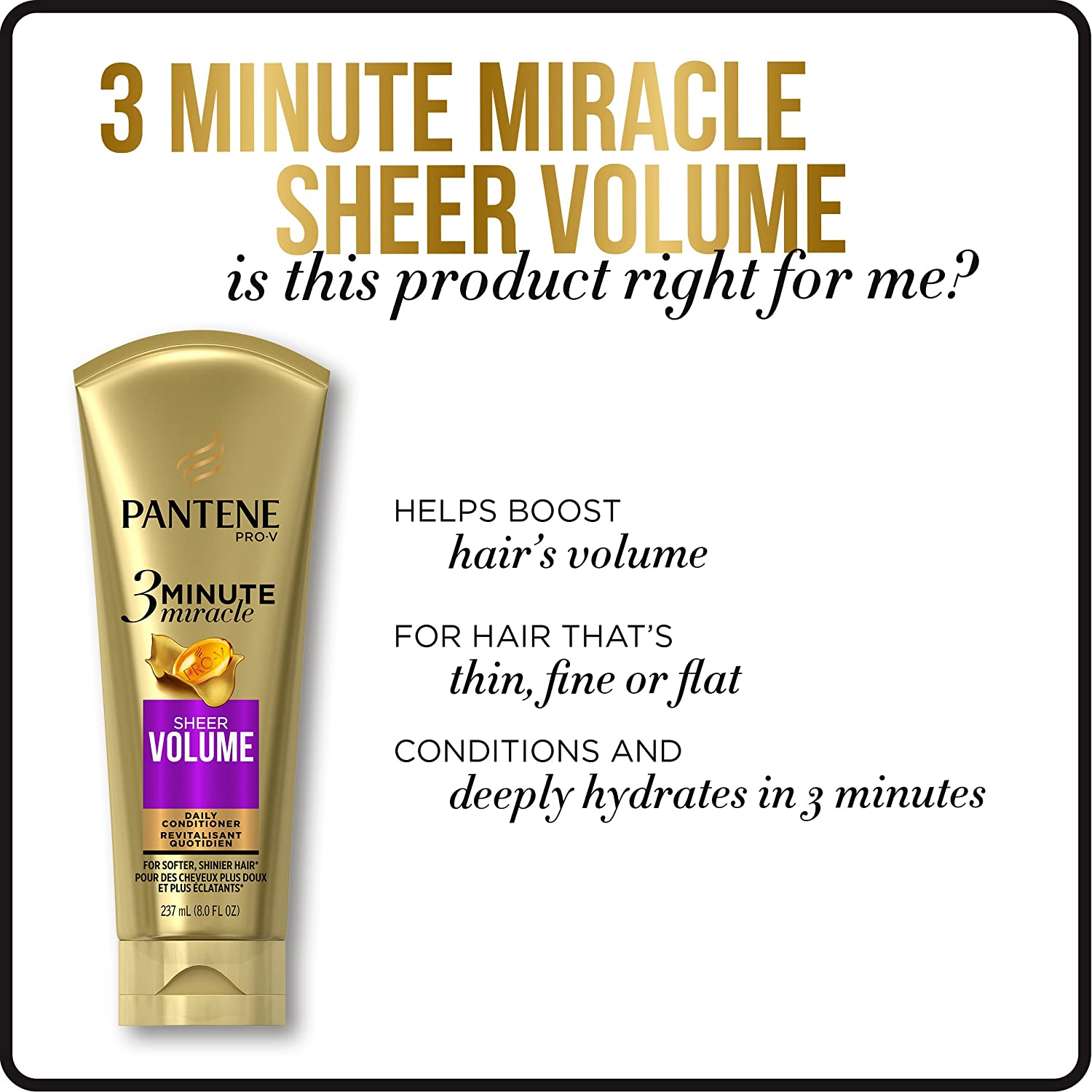 Pantene Pro-v 3 Minute Miracle Sheer Volume Daily Conditioner, 180 mL (6 Fl Oz)