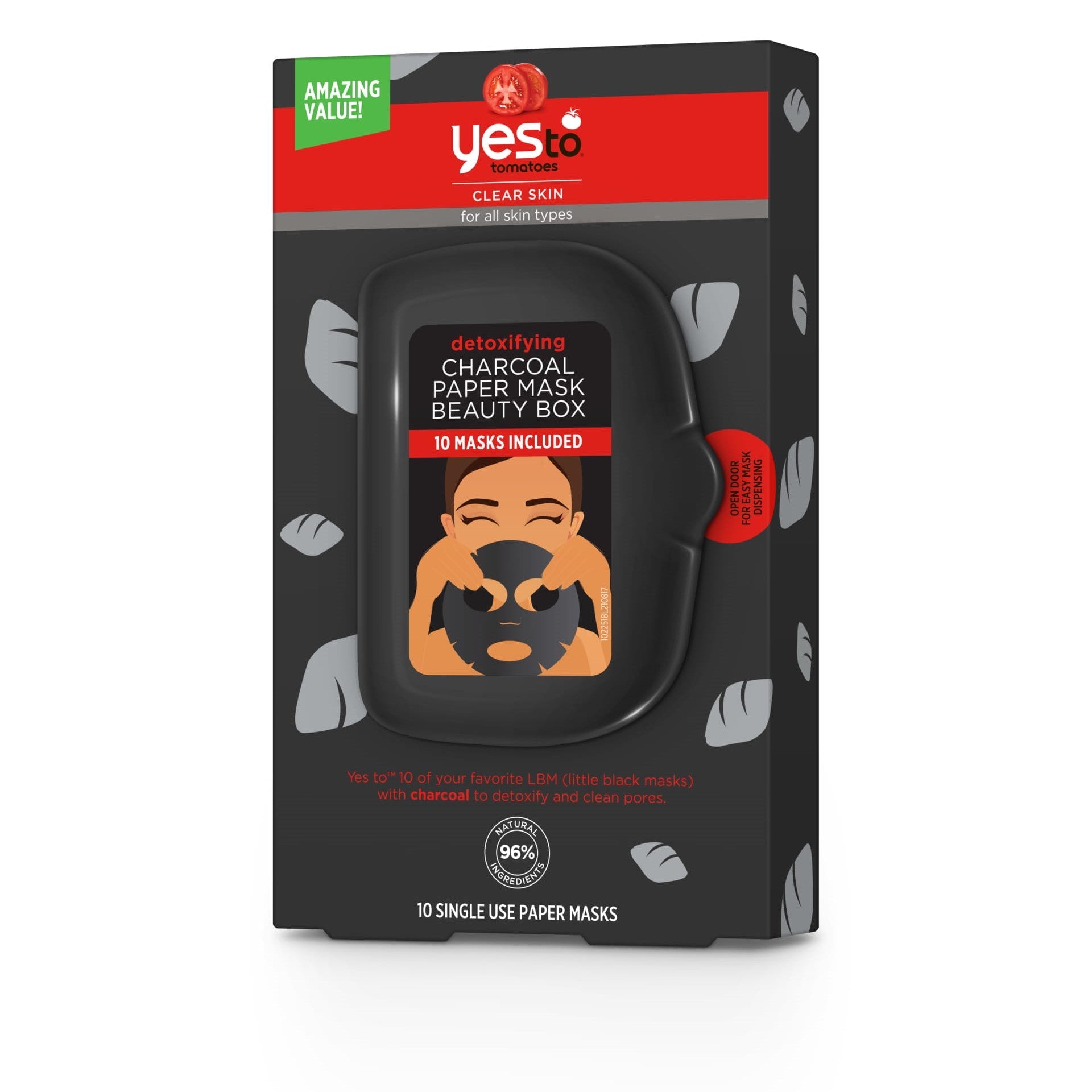 Yes To Tomatoes Detoxifying Charcoal Paper Face Mask - 10 Count, Facial Mask Beauty Box