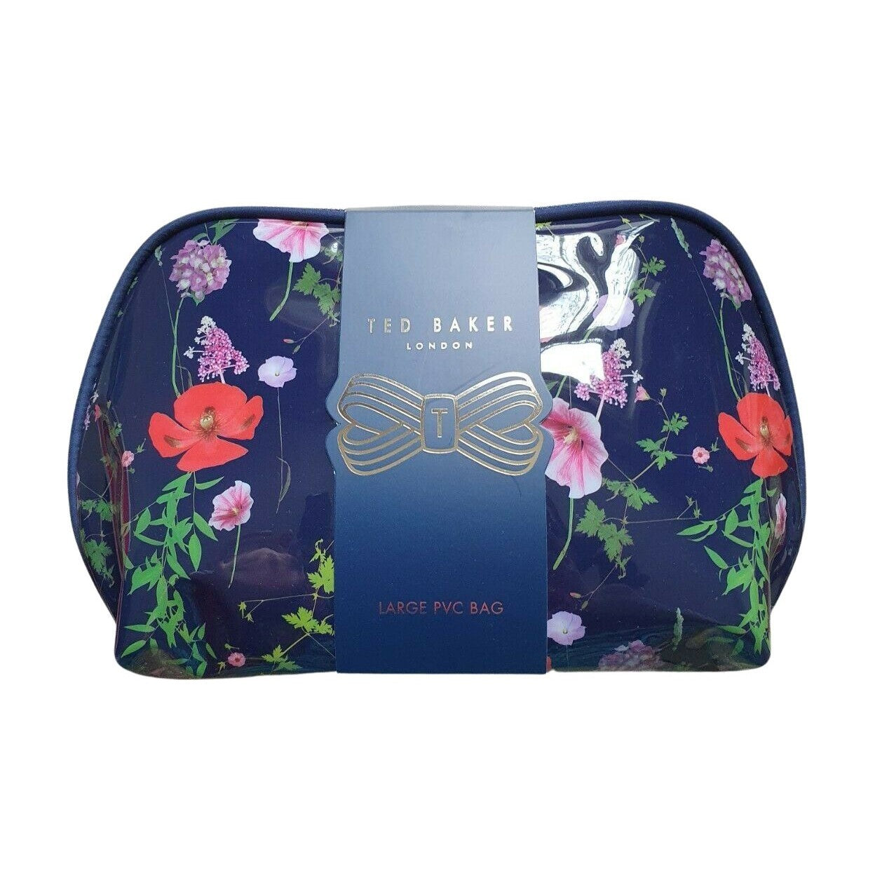 Ted Baker London Large PVC Cosmetic Bag, Navy Floral Print, 32 Cm X 23 Cm