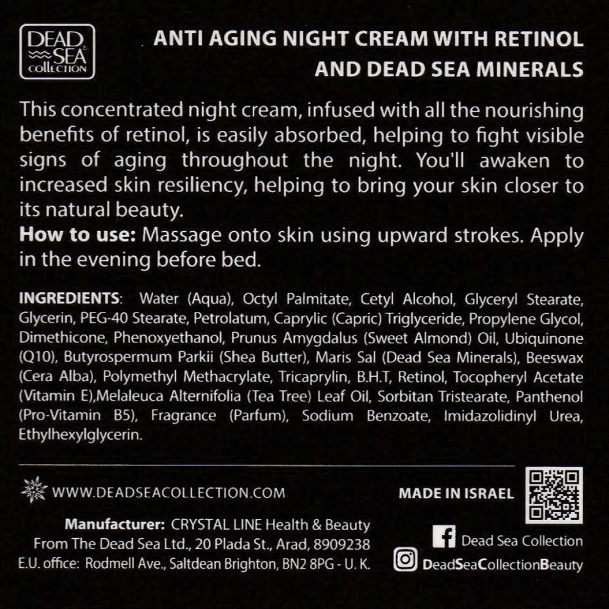 Dead Sea Collection Retinol Anti-Aging Night Cream, 50 mL (1.69 Fl Oz)