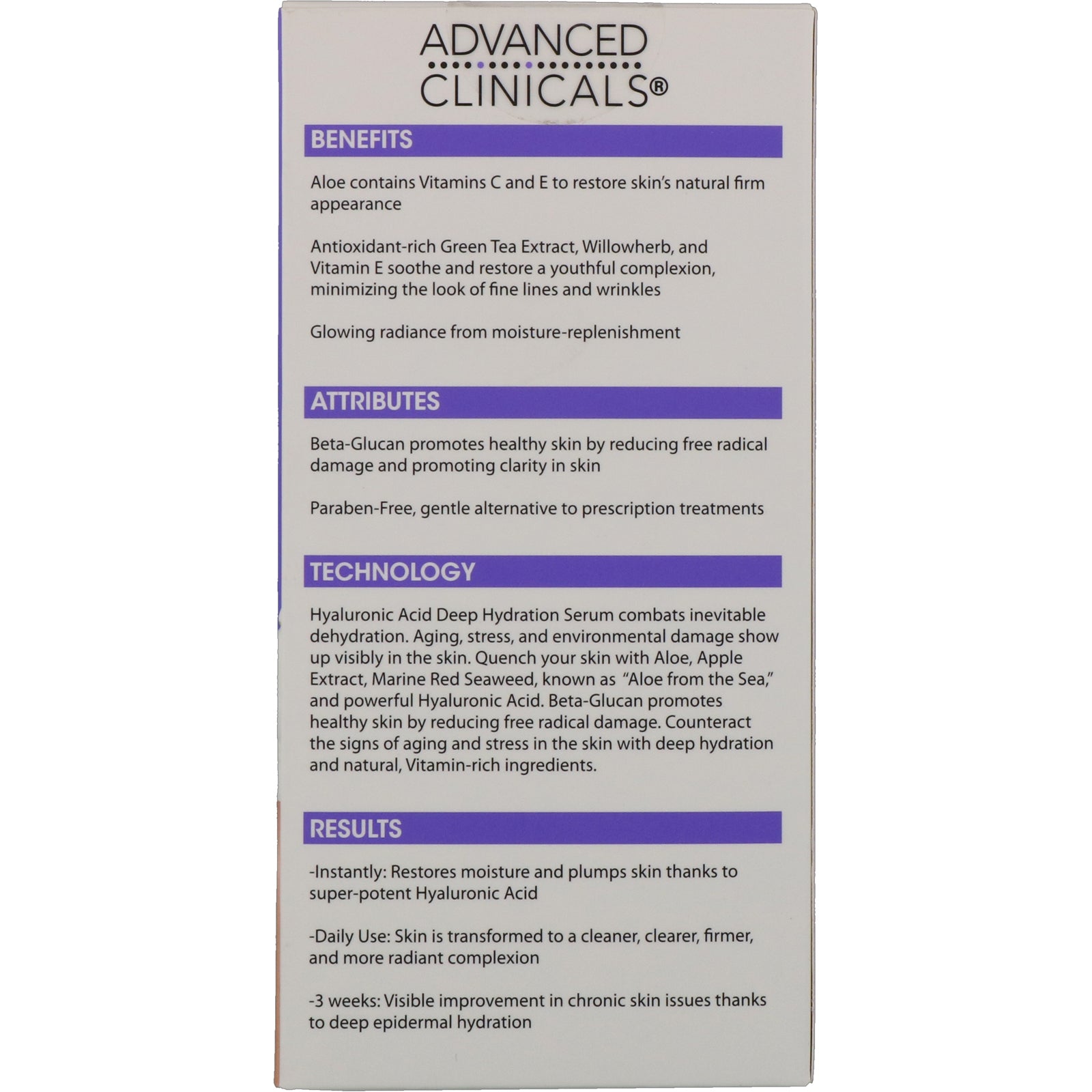 Advanced Clinicals Hyaluronic Serum, 1.75 fl oz (52 ml)