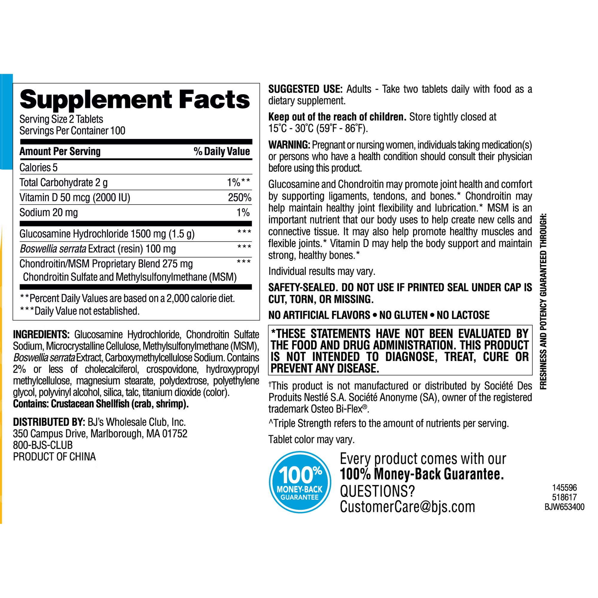 Berkley Jensen Glucosamine + Chondroitin Complex, with Vitamin D3, 200 Tablets